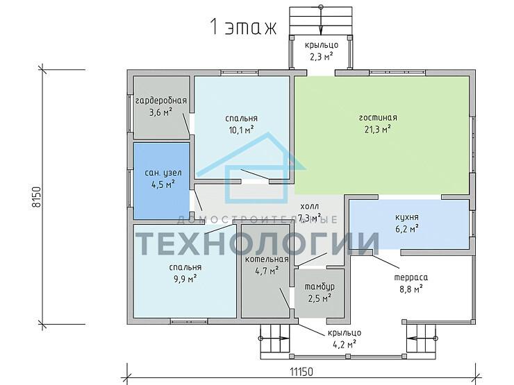 Одноэтажный дом из бруса шале 8х11 с котельной Чипрана